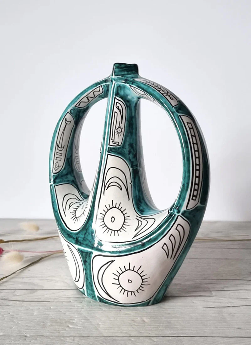 1950s Igor Studio, Santo Stefano Di Camastra, Twin Handle Sculpture Vase - Image 2
