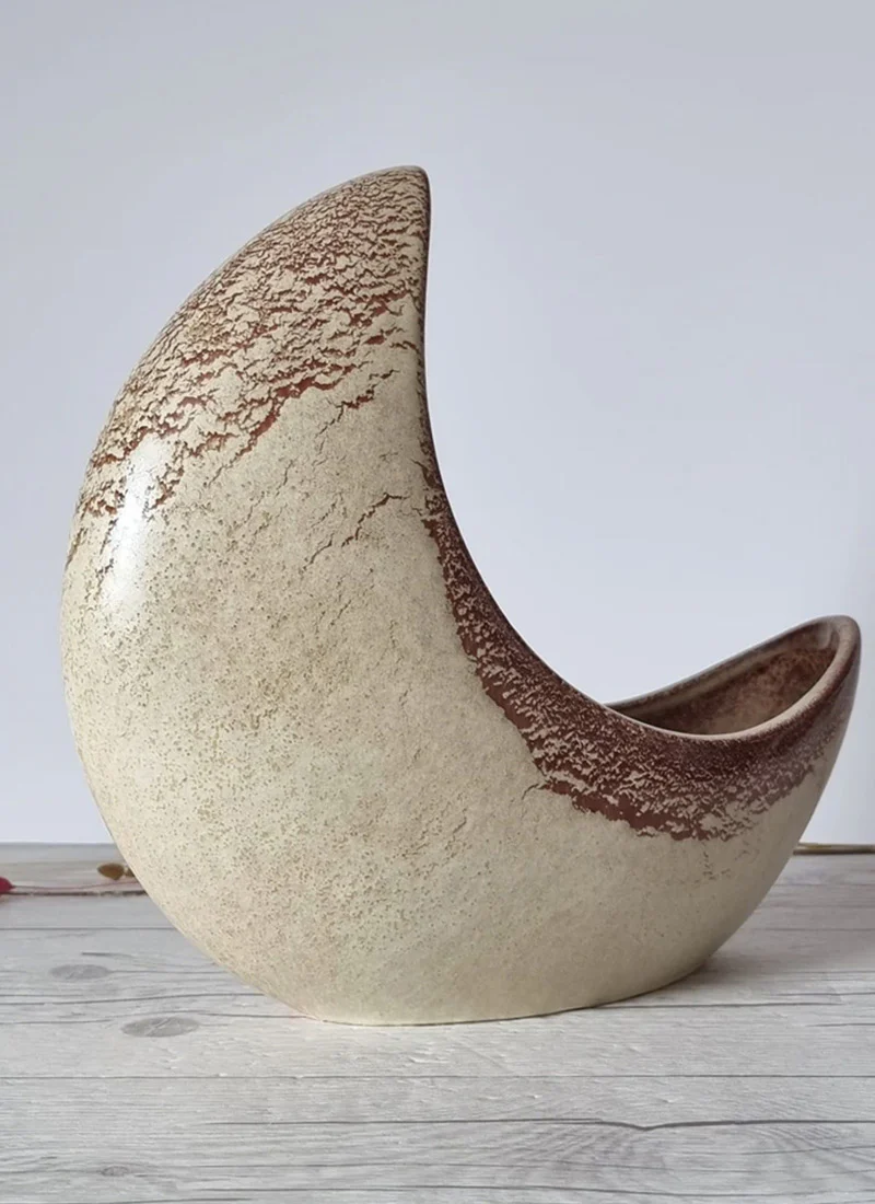 Bertoncello Screziato Havana Cream and Sienna Glaze, Modernist Crescent Moon Planter Vase, 60s-80s - Image 2
