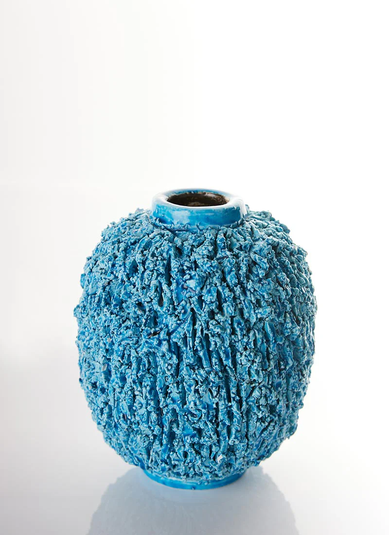 Gunnar Nylund Chamotte 'Hedgehog' Series, Sculpted Turquoise Vase, 1940s-50s