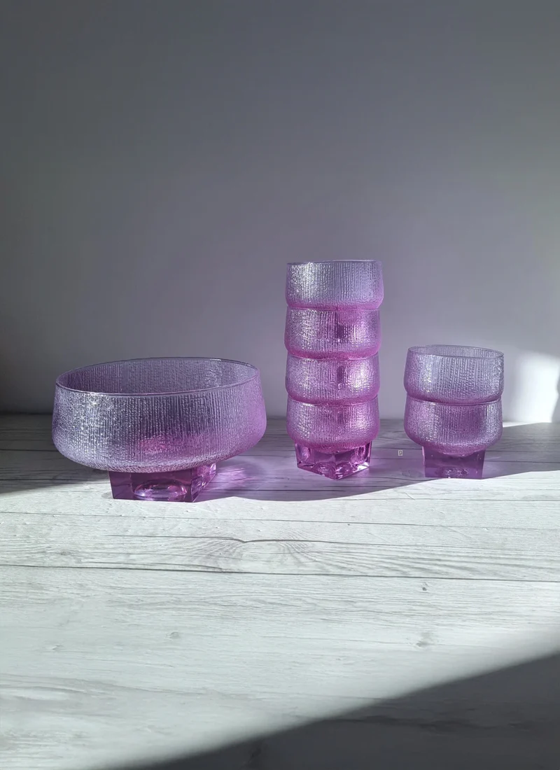 Kristal Melting Ice Series, Neodymium Alexandrite Jorum and 6 Tumbler Dish Set, 1960s-70s, Italy - Image 4