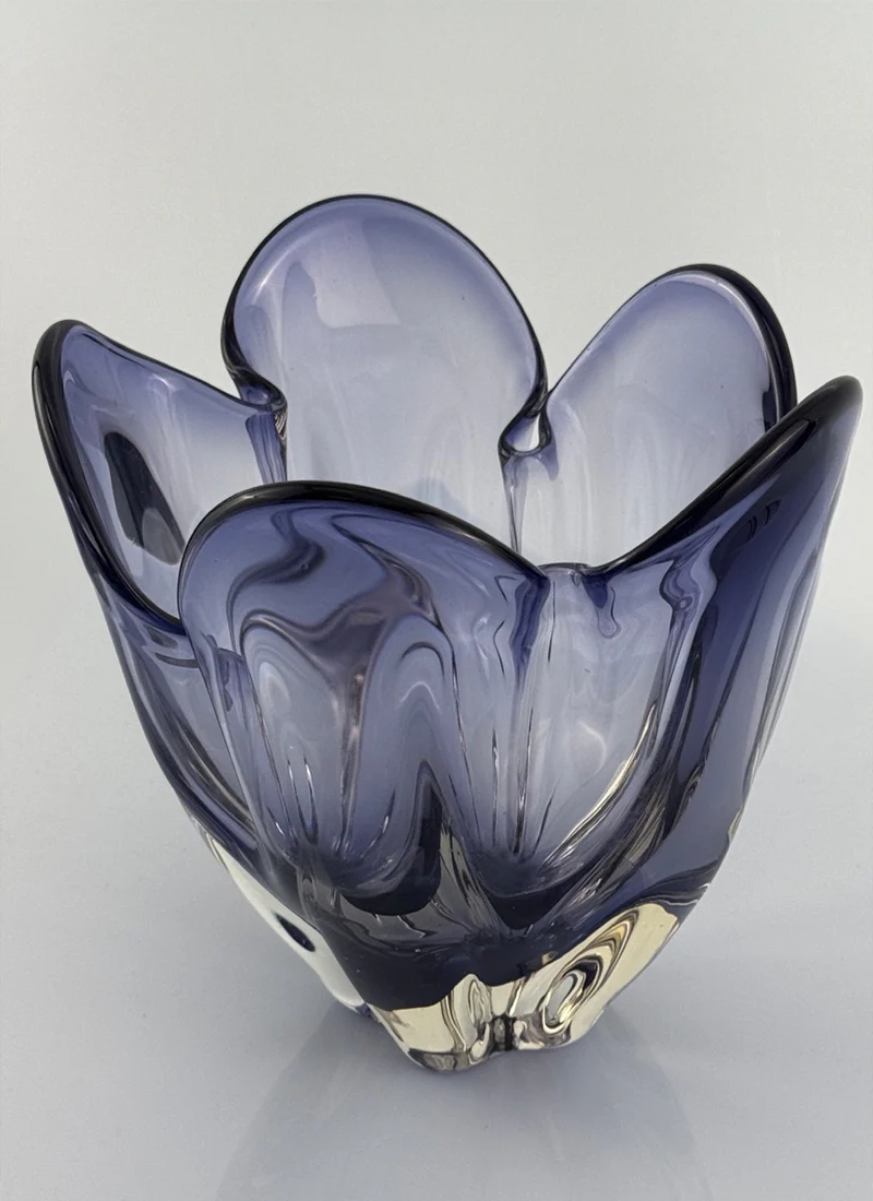 Iwatsu / Hineri Indigo Art Glass Handkerchief Tulip Bowl - Image 2