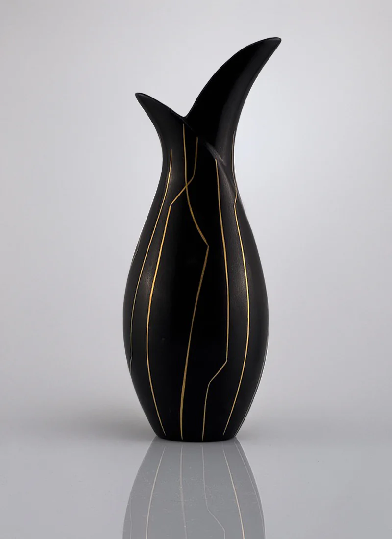 Lillemor Mannerheim for Gefle Keramik, Dixie, Mangania Series Sculptural Flask Vase, 1957
