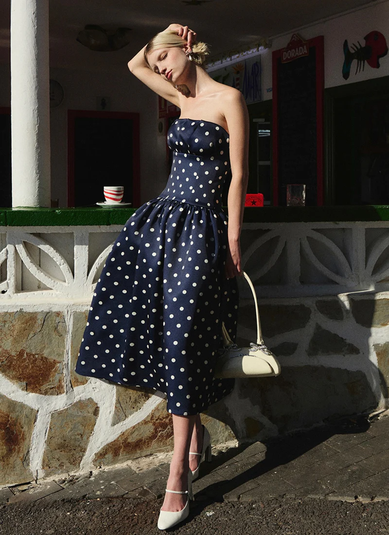 Polka Dot Satin Midi Dress - Image 6