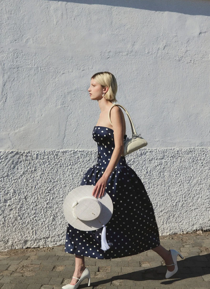 Polka Dot Satin Midi Dress - Image 8