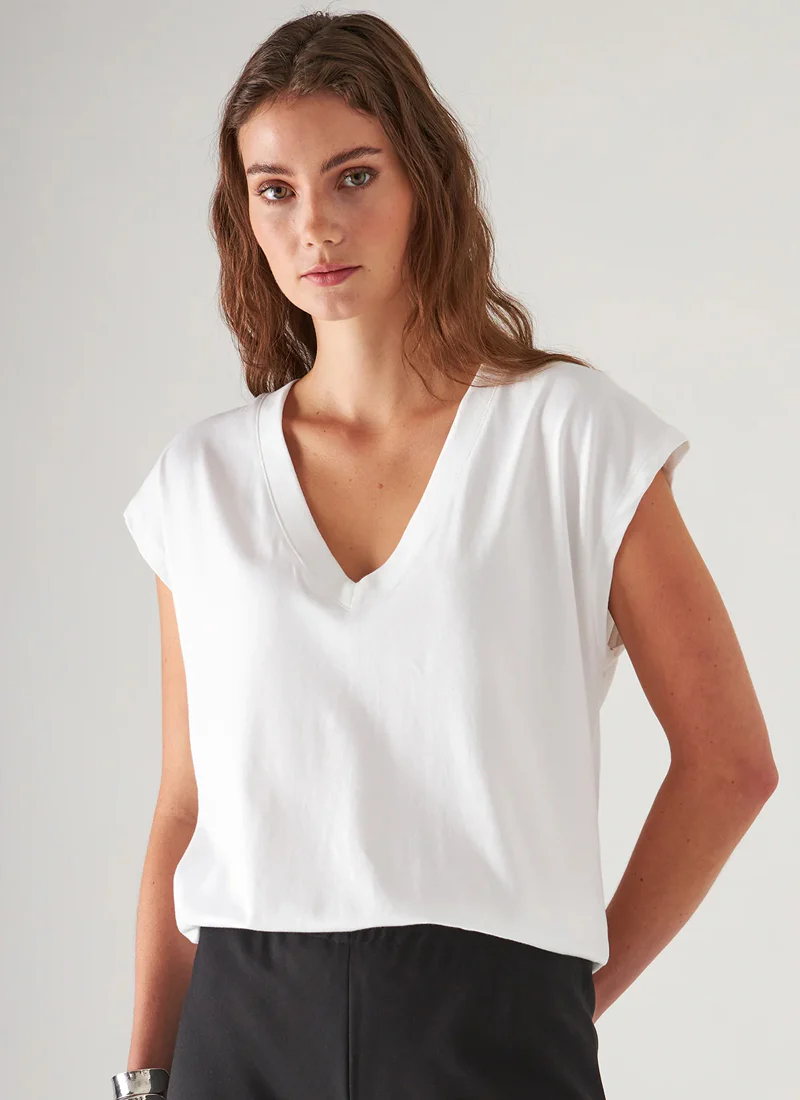 Pima Cotton Stretch Dolman V-Neck T-Shirt - Image 2