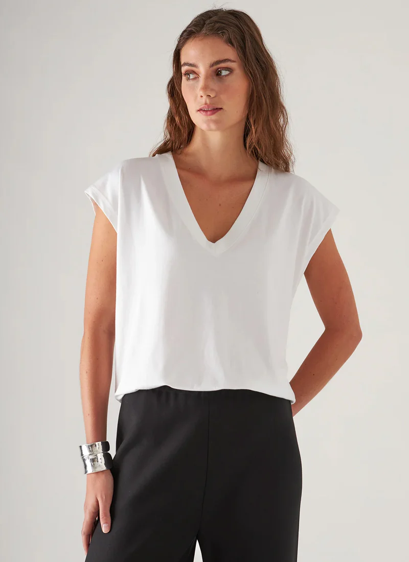 Pima Cotton Stretch Dolman V-Neck T-Shirt - Image 3