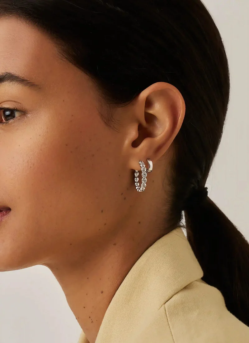 Tennis Medium Hoop Earrings Silver