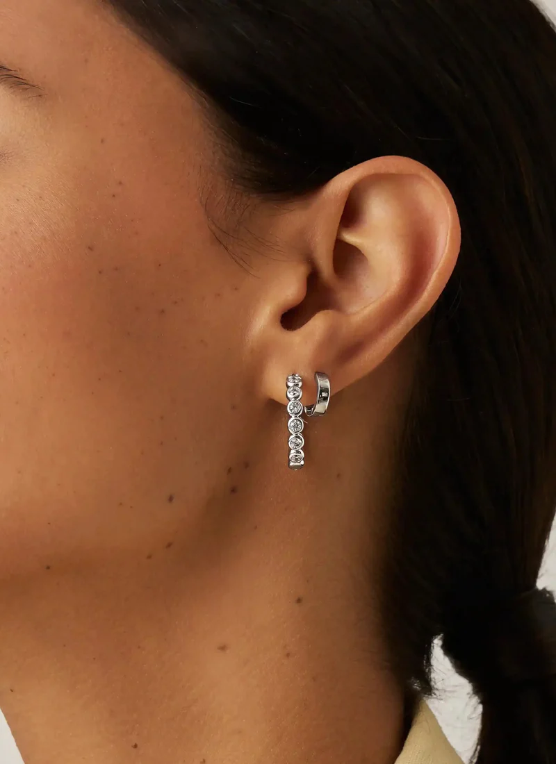 Tennis Medium Hoop Earrings Silver - Image 2