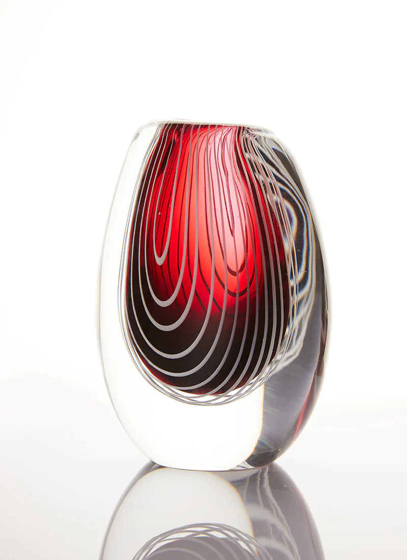 Vicke Lindstrand Modernist Red and White Stripe Sommerso Vase, 1950s - Image 2