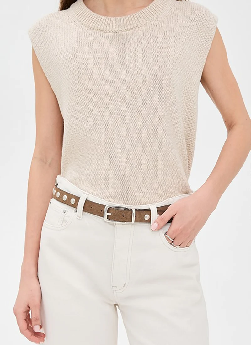 Collette Slim Studded Suede Belt - Image 2