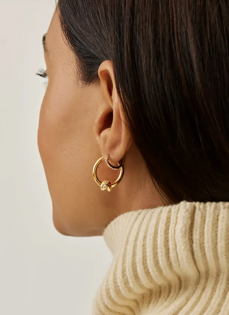 Lucy Williams Pave Knot Small Hoop Earrings - Image 2