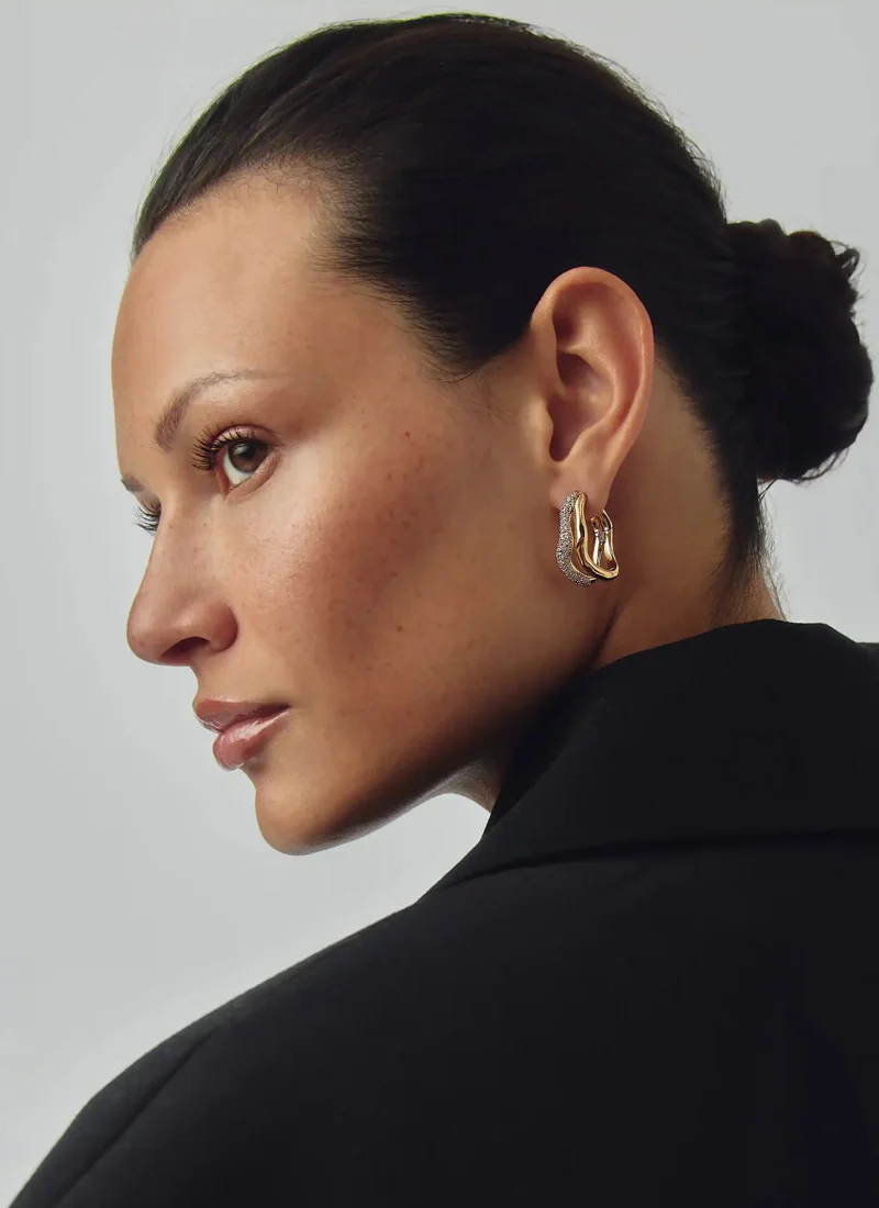 Molten Snow Double Medium Hoop Earrings