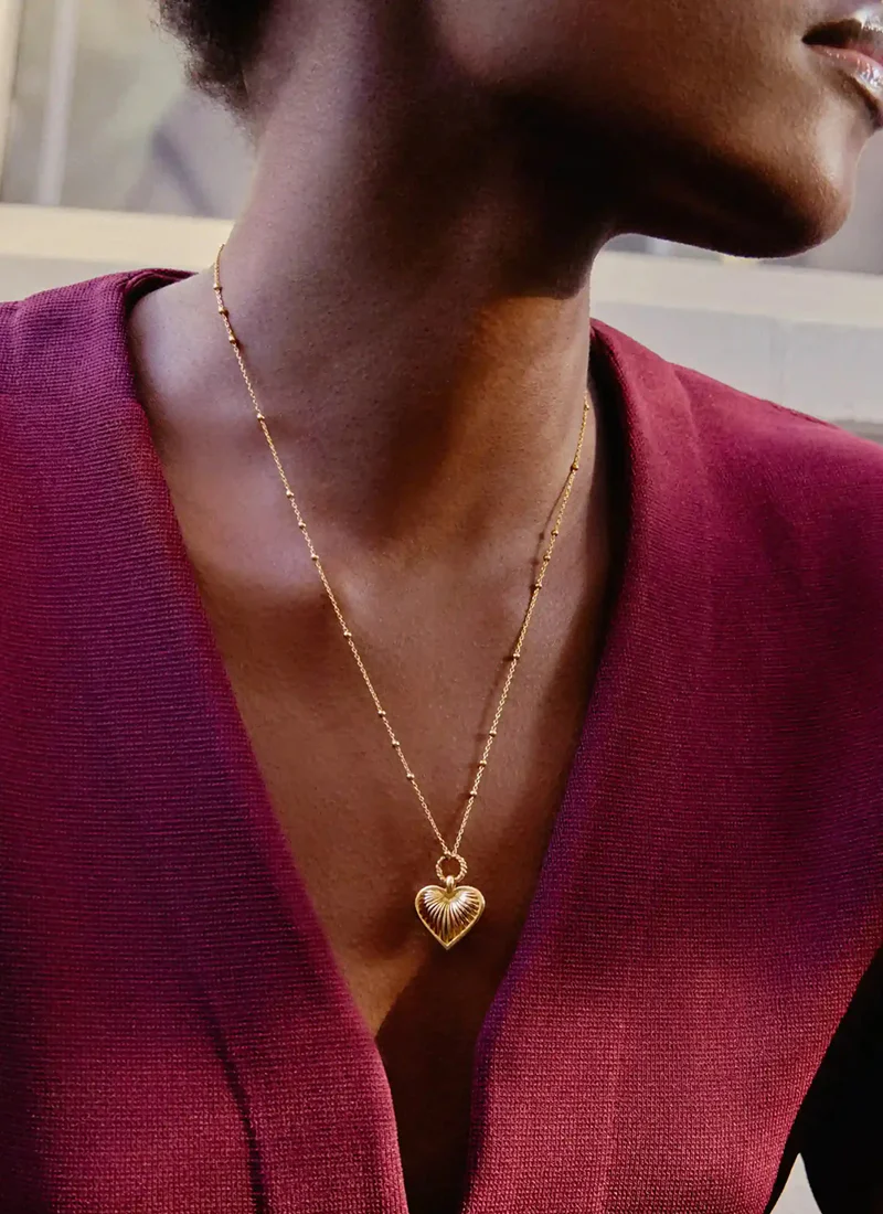 Ridge Heart Charm Pendant Necklace - Image 6