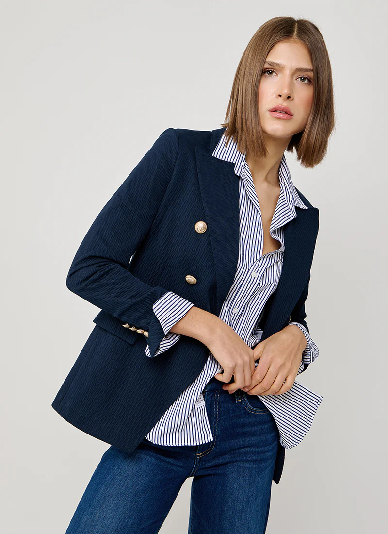 Oxford Light Dyed Asymmetric Double Breasted Blazer