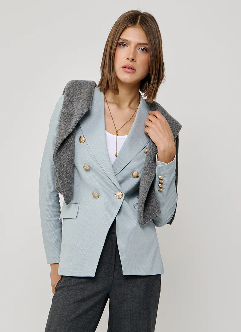 Oxford Light Dyed Asymmetric Double Breasted Blazer