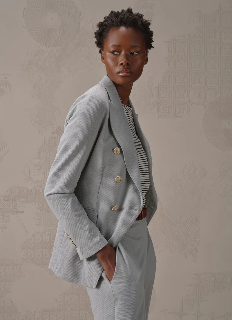 Oxford Light Dyed Asymmetric Double Breasted Blazer - Image 2