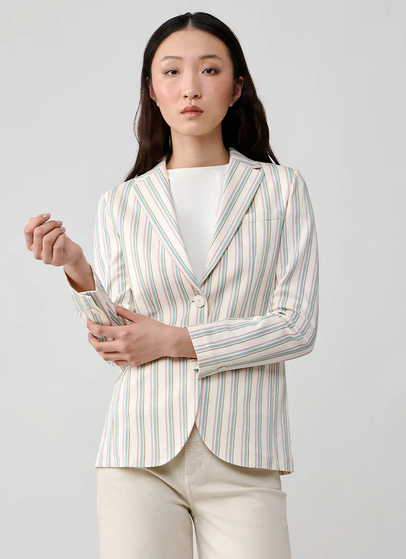 Oxford Stripe Long 1 Button Blazer