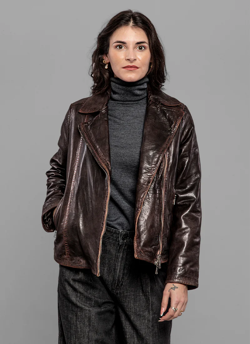 Cigny Hand Washed Biker Leather Jacket