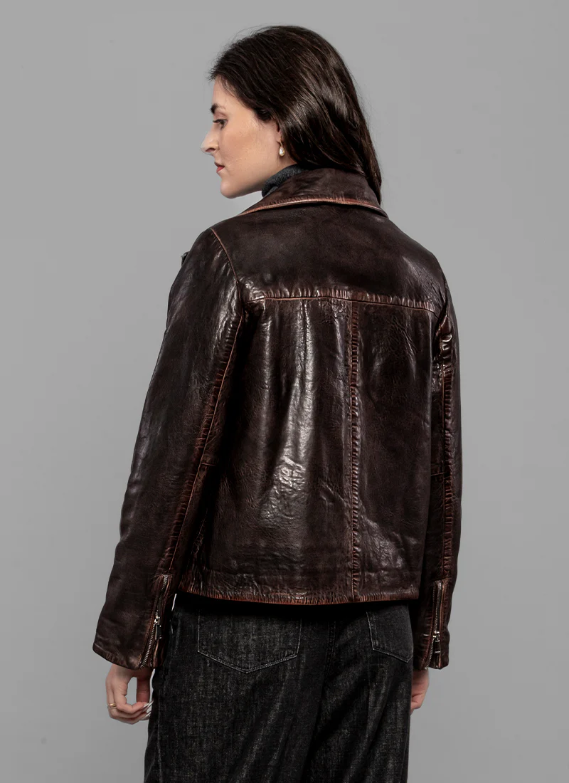 Cigny Hand Washed Biker Leather Jacket - Image 2