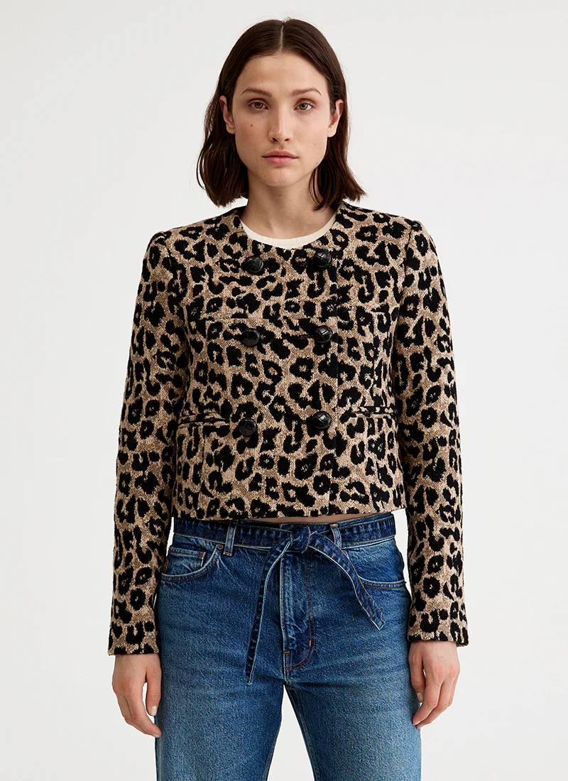 Collarless Double Breasted Mini Jacket