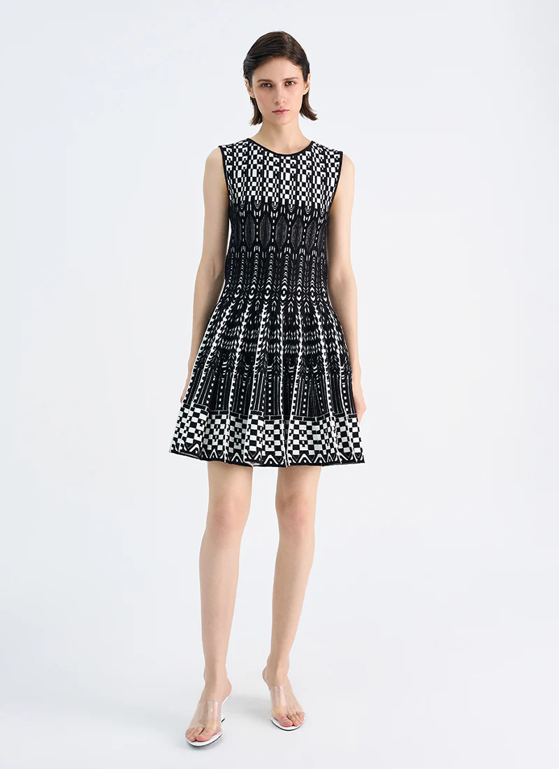Checkered Jacquard Sleeveless Mini Dress