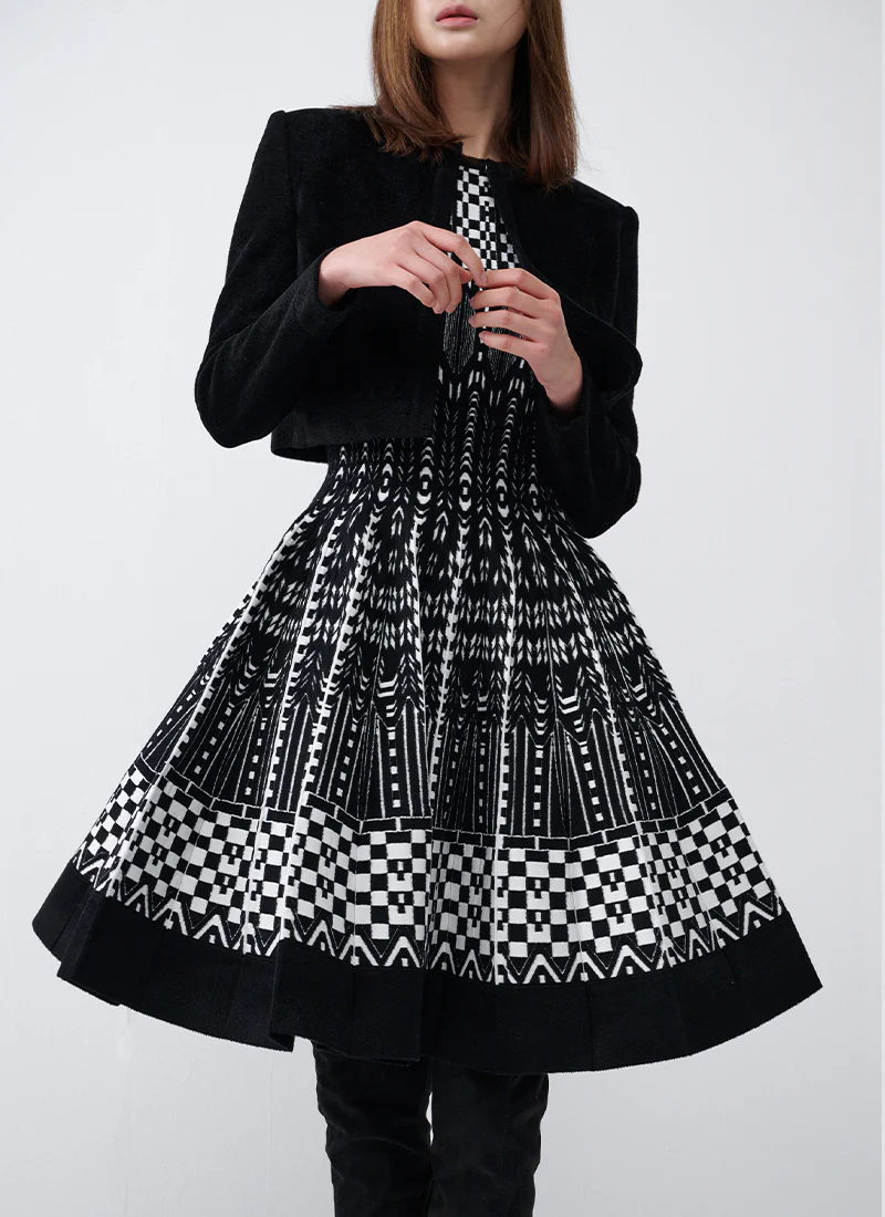 Checkered Jacquard Sleeveless Mini Dress - Image 2