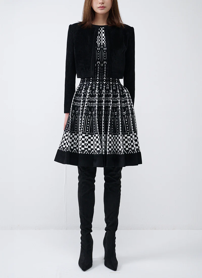 Checkered Jacquard Sleeveless Mini Dress - Image 3