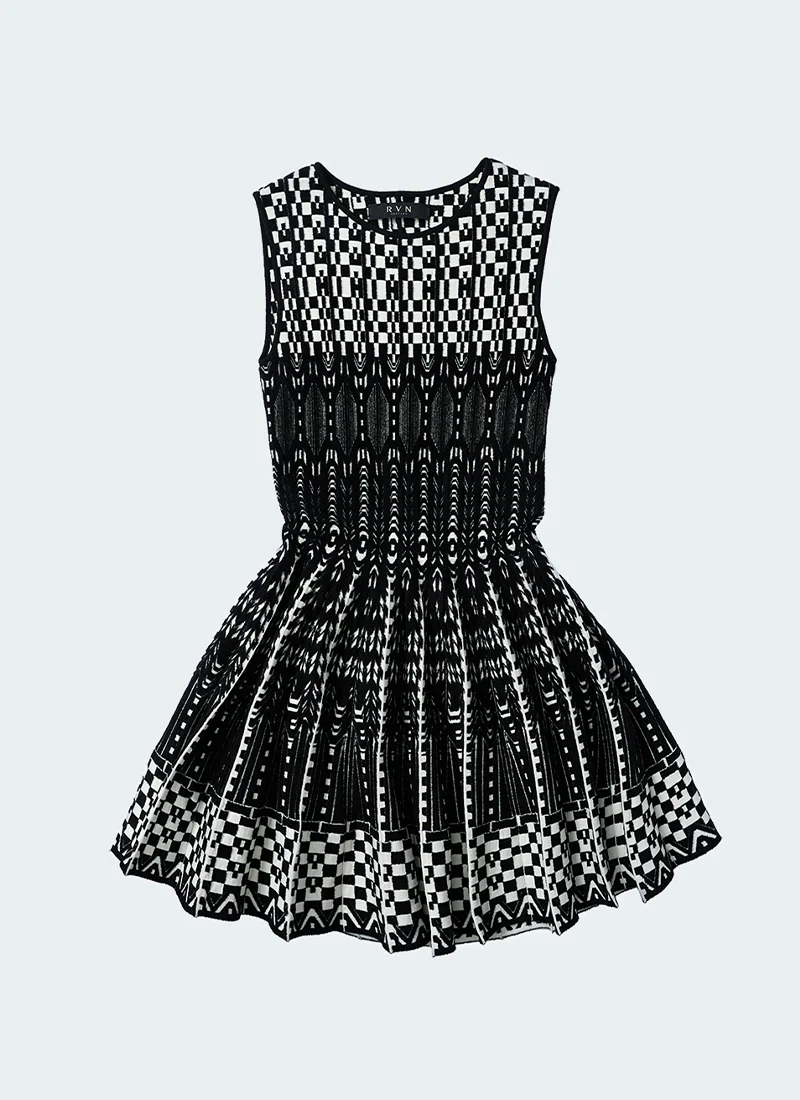 Checkered Jacquard Sleeveless Mini Dress - Image 5