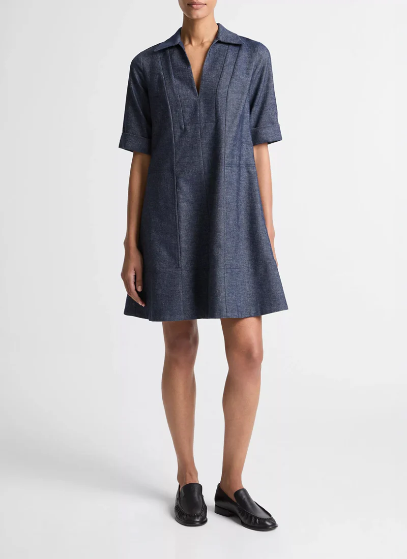 Cotton-Linen Chambray A-Line Dress