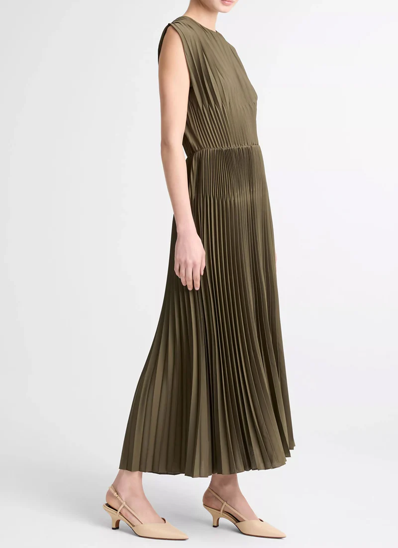 Chevron Pleated Crew Neck Dress - Image 2