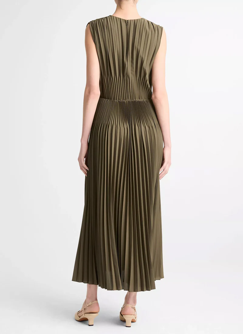Chevron Pleated Crew Neck Dress - Image 3
