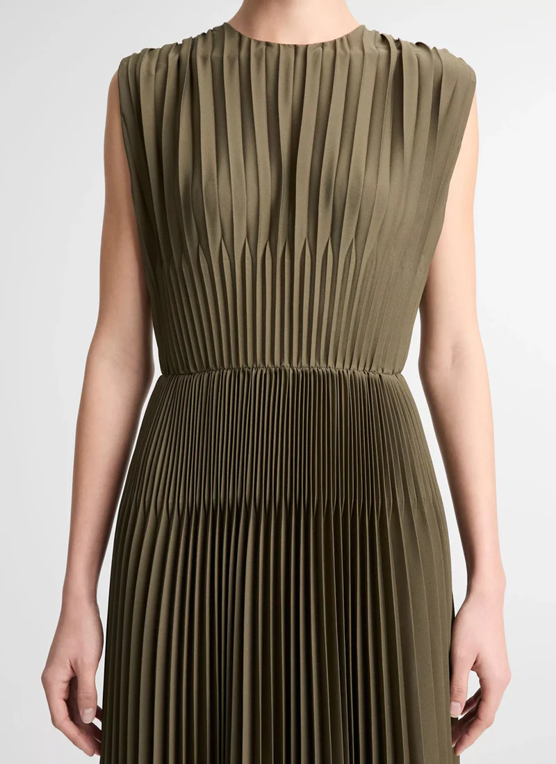 Chevron Pleated Crew Neck Dress - Image 4