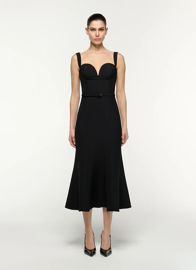 Belted Fit And Flare Midi Dress
