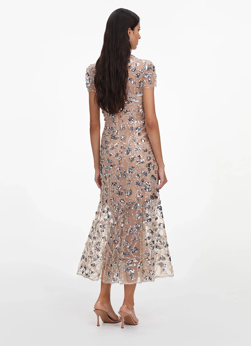 Silver Sequin Embellished Midi Dress - Image 3