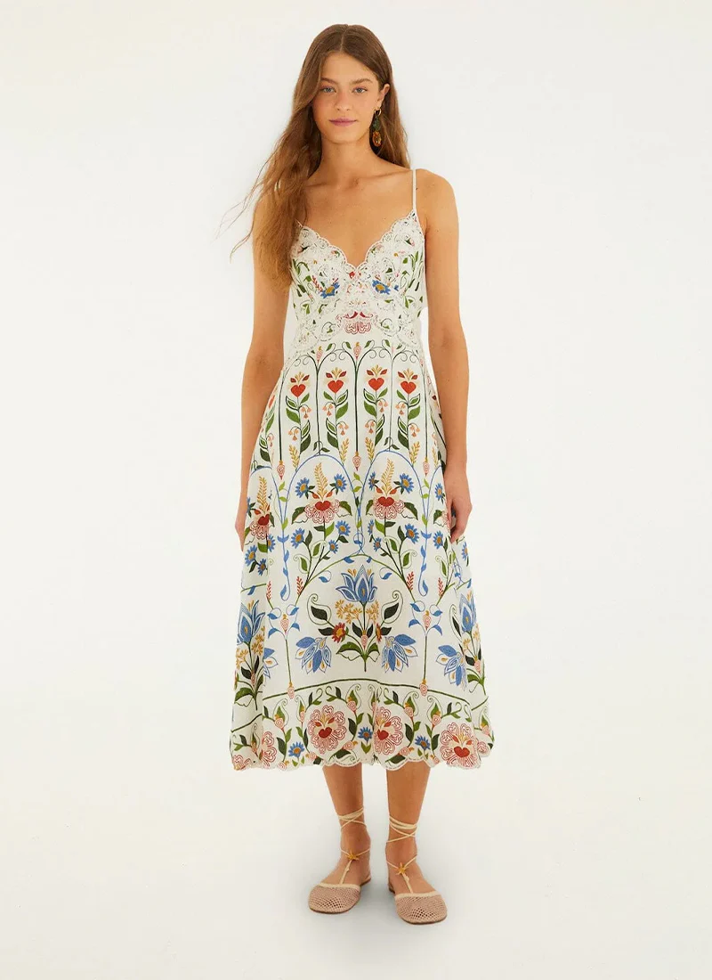 Stitched Garden Off-white Midi Dress