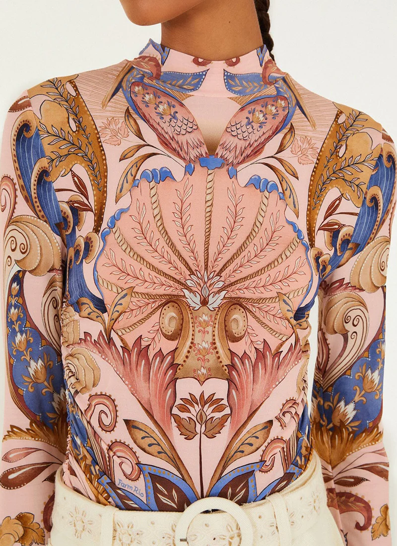 Sea Garden Scarf Soft Pink Jersey Blouse - Image 2
