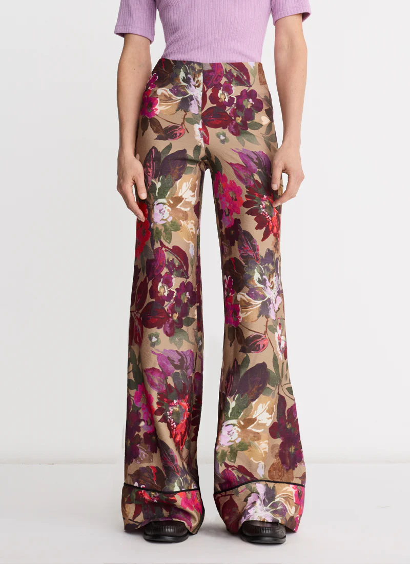 Piped Side-Zip Palazzo Pant