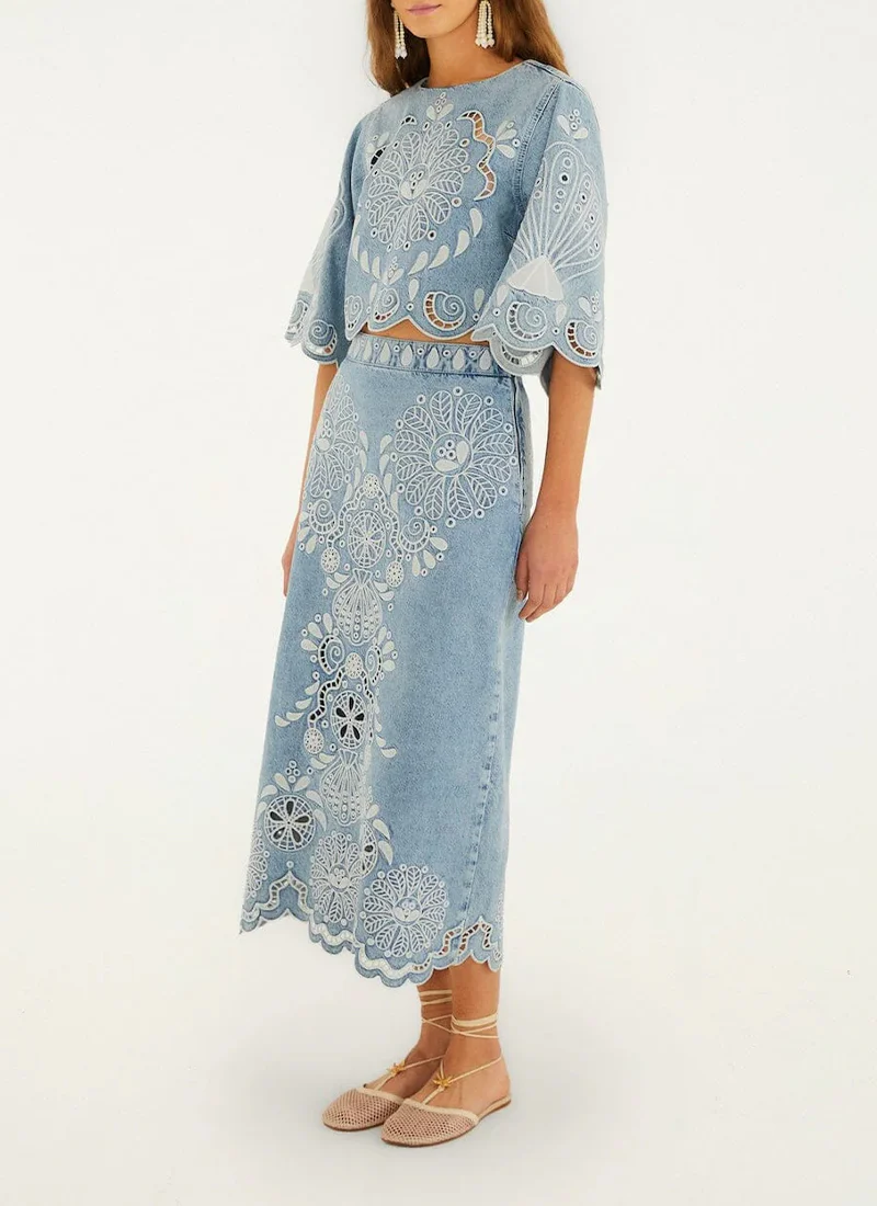 Denim Richelieux Midi Skirt - Image 2