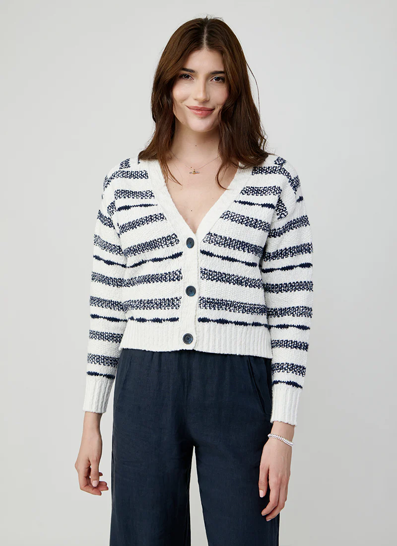 Broken Stripe Crop V Neck Cardigan