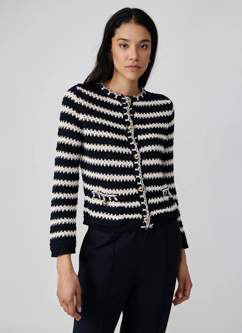 Cotton Boucle Striped Cardigan