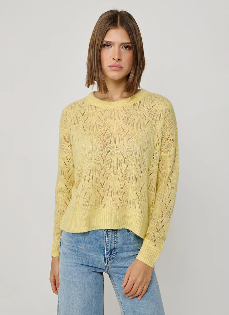 Allover Pointelle Cashmere Long Sleeve Sweater