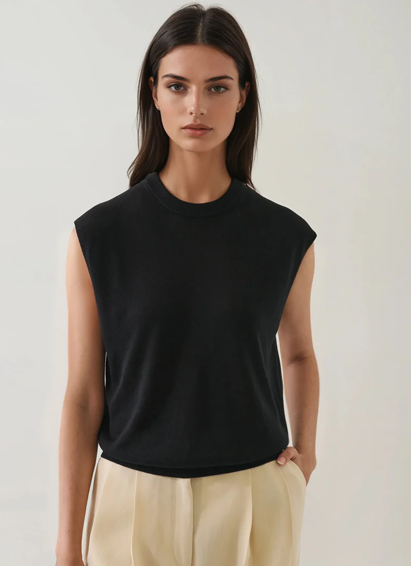 Lyocell Cashmere Blend Sleeveless High Crewneck