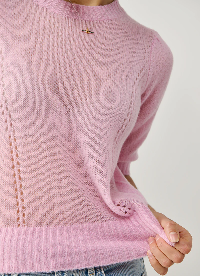 Short Sleeve Pointelle Sweater - Image 6