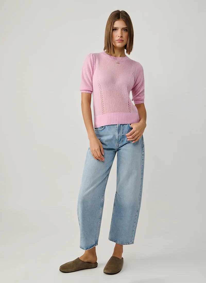 Short Sleeve Pointelle Sweater - Image 7