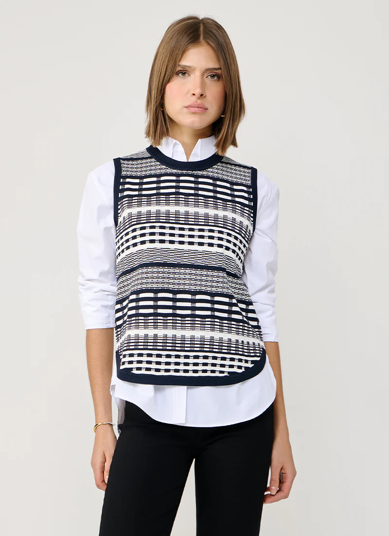 2 Tone Jacquard Sleeveless Knit Vest