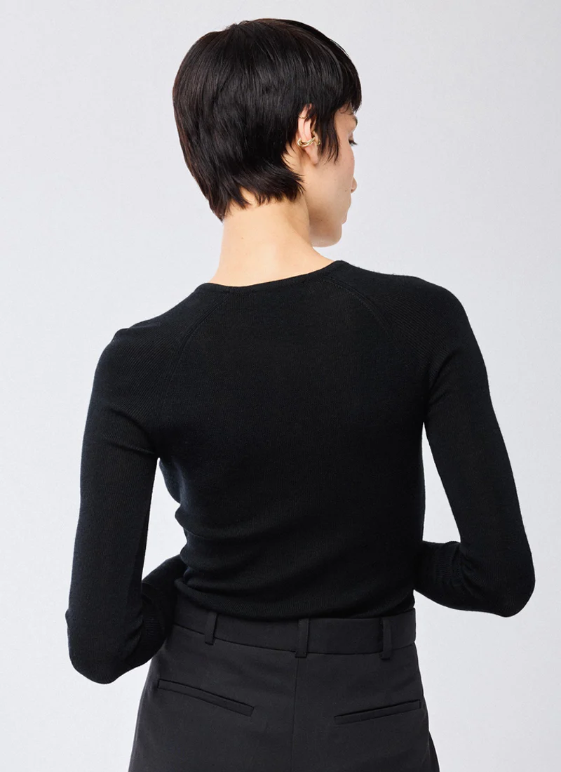Merino Silk Micro Rib Long Sleeve Crewneck Sweater - Image 2