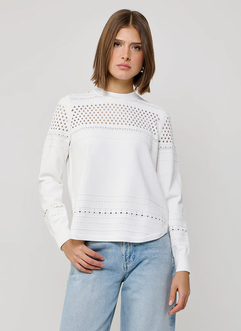 Pointelle Stitch Crew Long Sleeve Sweater