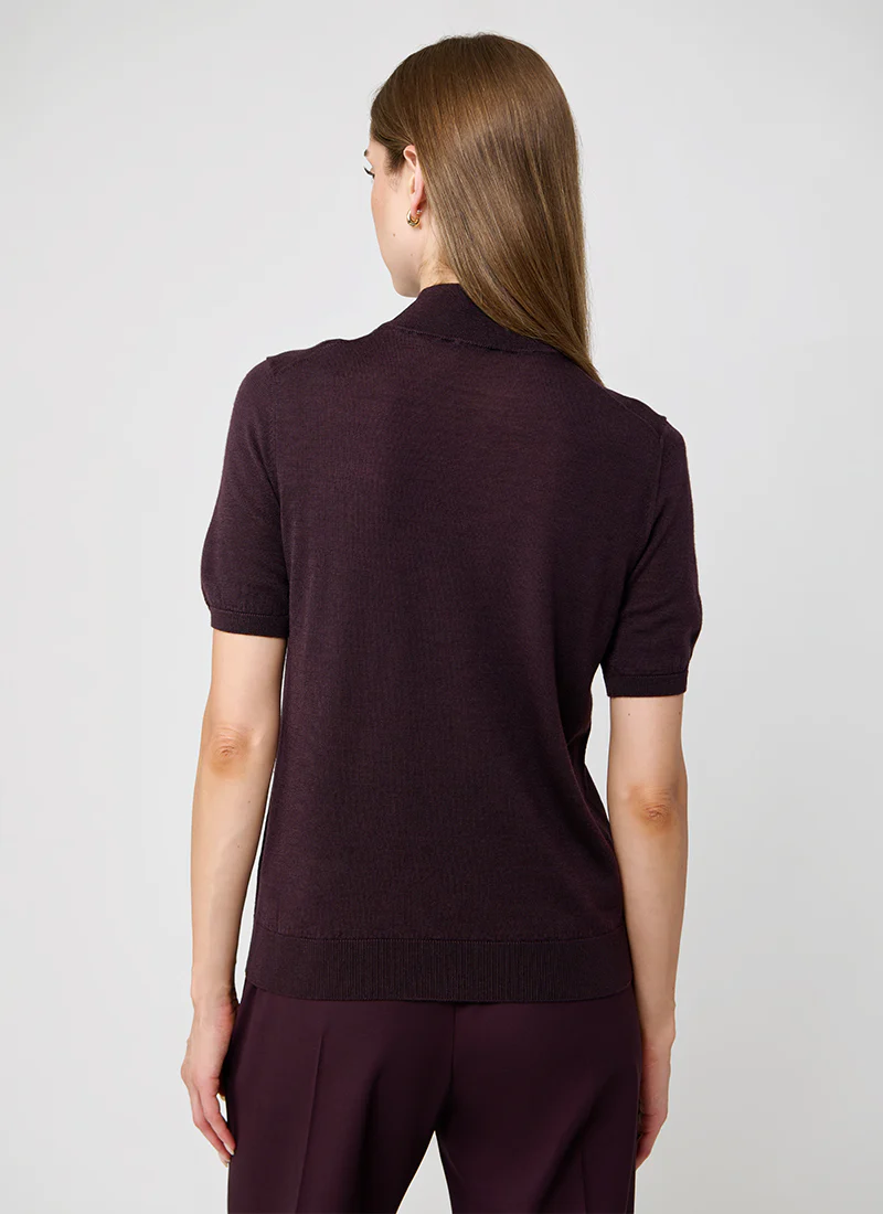 Short Sleeve Wool Silk Mock Neck Knit - Image 2