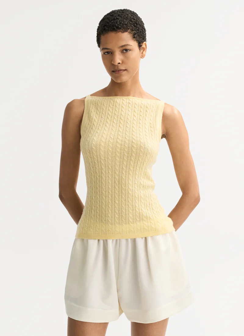 Cable Knit Cashmere Singlet Tank Top