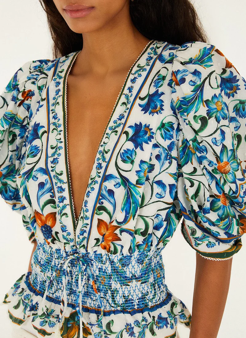 Flora Tile Off-White Blouse - Image 3